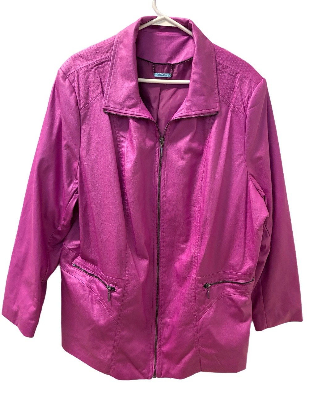 TanJay Women's Bright Fuchsia Leather Zip-Front Jacket